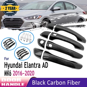 La Fibre de carbone Poignée de Porte Extérieure Capot Pour Hyundai Elantra Avante ANNONCE 2016 2017 2018 2019 2020 Chrome Noir Garniture d'Accessoires de Voiture