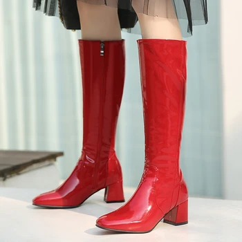 La mode de Haute de Genou Bottes de Chaussures pour Femmes 2023 Automne Hiver de Femmes de Hautes Bottes Noir Blanc Rouge Chaussures de Longues Dames de Grande Taille 45 48