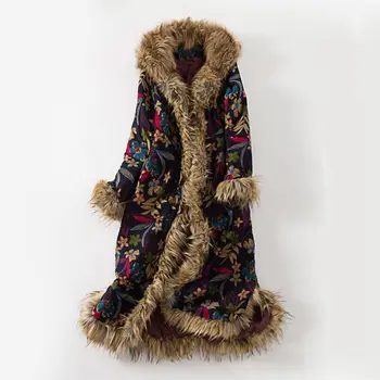 Le Style ethnique Manteau d'Hiver Col de Fourrure de Long de la Poussière Manteau coupe-Vent de Draps en Coton Vintage de Coton Rembourré Vêtements Jaqueta Feminina f1859