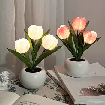 LED Tulipe de Lampe de Table de Chevet de Nuit de Simulation de l'éclairage de la Fleur Lampe Atmosphère Romantique Desklamp d'Anniversaire, Cadeau de Noël Décoration de la Maison