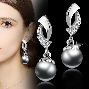 LEEKER Bijoux Vintage Gris Blanc Perle d'Imitation Boucles d'oreilles des Femmes de Mariage de boucles d'oreilles ZD1 LK3
