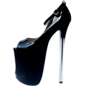 Les femmes de Pompes à 2023 Fête de Mariage Chaussures de Cuir verni Boucle de Bracelet de 19 CM 22 CM Minces Talons hauts Peep Toe Plate-forme de Chaussures pour Femmes Noir