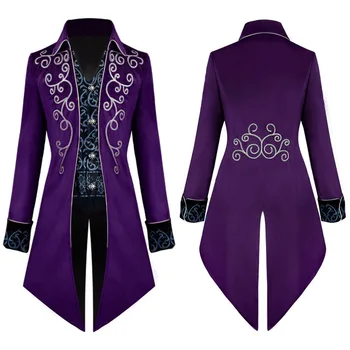 Les hommes de Steampunk Gothique Victorien Veste Vintage Purple Velvet Smoking Médiévale frac Uniforme de la Renaissance Costume Homme XXXL