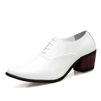 Les Hommes En Cuir Verni Chaussures Oxford Respirant Pointed Toe Talons Hauts D'Affaires Formelle De Bal De La Mode Robe De Mariée Marié Chaussures 663