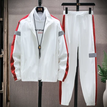 Les nouveaux Hommes de Survêtement Décontracté Harajuku Ensembles Sportswear homme Jogging maillot de Sport Hip Hop Streetwear Veste+Pantalon Deux pièces Ensemble