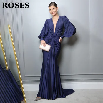 Les ROSES de Sirène Sexy Chic Femme Robe de Soirée Robe Bleu Royal Robe de Bal de Pli Tache V Cou Robes de Nuit, Robe de robes de soirée