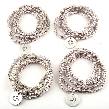 L'Expédition Libre De La Mode En Métal Carré Perles Wrap Bracelet 5 Rangée De Perles Bracelets