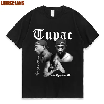 LIBRECLANS Rappeur Tupac Tops Hip Hop Streetwear Surdimensionné manches Courtes Tee 2023 Été, T-shirt de Mode des Femmes des Hommes de Coton T-Shirt