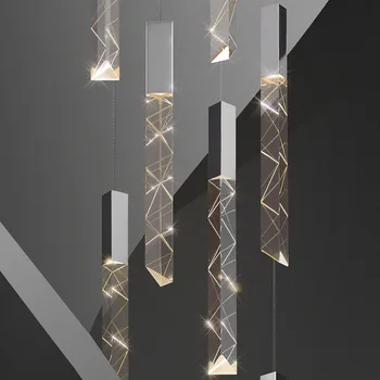 Loft moderne LED Lustre K9 Cristal Chrome Duplex Escalier Lustre Salon de l'Hôtel de Plafond Suspendu de la Lumière Luxe Pendentif Lampe