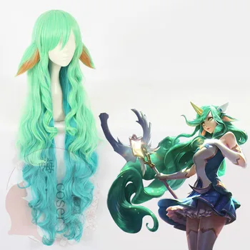 LOL jeu femmes Soraka perruque cosplay Star Tuteur vert Cosplay Perruque de Cheveux et 2 oreilles