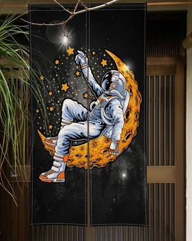 Lune De Nuit De L'Astronaute De Porte-Rideaux Noren Japonais Porte Rideaux De Cuisine Izakaya Entrée De La Pendaison Demi-Rideau De Décorations De Salle