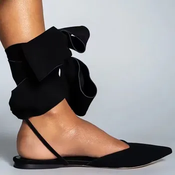 L'été de Chaussures pour Femmes 2023 Nouveau Sexy Pointu Orteil de la Cheville Wrap Plates Femmes Sandales de Mode de Robe de Partie Fermé Toe Sandales femme