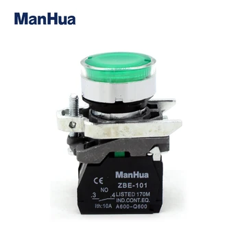 ManHua XB4-BW33M5 de haute qualité imperméable à l'eau industriel en métal rond interrupteur à bouton poussoir avec LED voyant vert