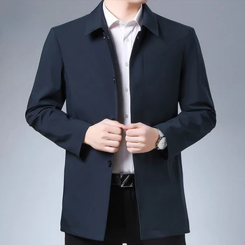 Marque de Qualité Supérieure de Printemps Hommes Trench-Coat de Couleur Solide de la Mi-longueur Décontracté Revers Brise-vent Jacket Mens Coats 2023 E319