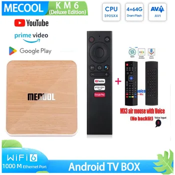 Mecool KM6 pro Deluxe VTT Android 10 Amlogic S905X4 AndroidTV 10.0 Google Certifié Double WiFi 6 1000M Media Player vs x96 x4