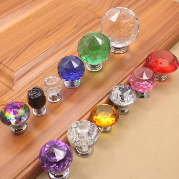 Meubles en cristal transparent boutons et poignées de meuble tire de cuisine de poignée de porte et tiroir de trou de diamant sphérique en verre