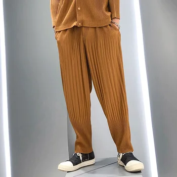 Miyake Plissé Harem Hommes Pantalon 2023 Printemps Taille Haute De Couleur Solide En Vrac Sports Lanterne Pantalon De Vêtements De Créateurs