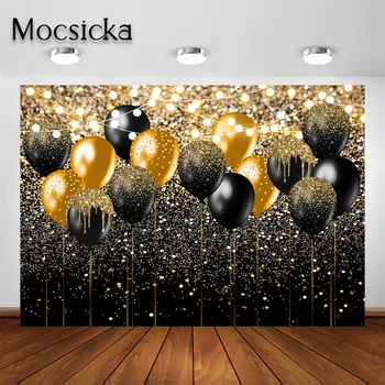 Mocsicka de l'Or Noir en toile de Fond pour l'Anniversaire de Mariage de l'obtention du Diplôme Partie Photographie de l'arrière-plan de Scintillement d'Or Ballon Décorations de Fête