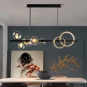 Moderne Longtemps MENÉ de Plafond Lustre Noir pour Table de Cuisine salle à Manger Salle de Séjour Pendentif Lampe d'Éclairage Intérieur Lustres Luminaires