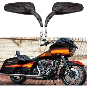 Moto Flamboyante de Rétroviseurs pour Harley Davidson Softail Standard FXST Glide Electra Route Custom Touring Dyna Chrome/Noir