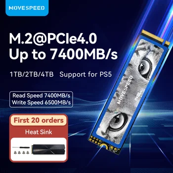 MOVESPEED SSD NVMe M2 de 1 to, 2 TO, 4 TO 7400MB/s ssd Interne Disque pour la PS5 M. 2 PICe 4.0x4 Disque SSD pour ordinateur Portable de Bureau