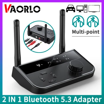 Multipoint Bluetooth 5.3 Audio de l'Émetteur Récepteur 3.5 mm AUX 2 RCA Stéréo de la Musique Adaptateur sans Fil 2-EN-1 Pour la Voiture TV haut-Parleurs de PC