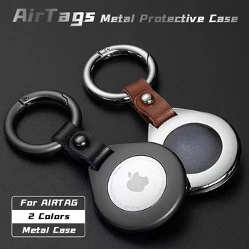 Métal De Haute Qualité De Cas Pour Apple Airtags Housse De Protection Pour Apple Traqueur Localisateur Anti-Rayures Appareil Avec Cuir Keychain