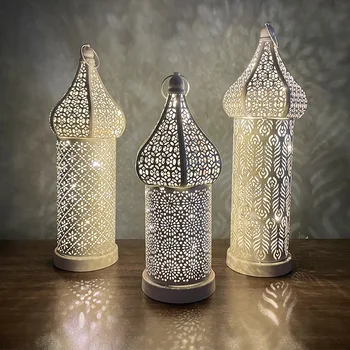Métal Ramadan LED les Lumières de la Tour de la Mosquée de la Lanterne de l'Aïd Moubarak Festival Nuit Chaude Lumière Lampe de Bureau en Fer de l'Artisanat de l'Aïd Décoration
