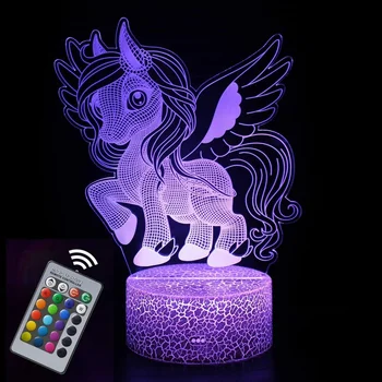 Nighdn Licorne Lumière de Nuit pour Enfants 3D Illusion de la Licorne Lampe de Cadeaux d'Anniversaire pour les Filles Chambre à coucher de Décoration LED Veilleuse Lampe