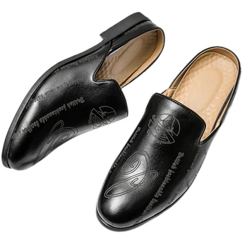 Nouveau Noir Hommes Sandales Chaussons Brown Business Pu Main En Cuir Hommes Chaussures De Robe De Taille 38-44 La Livraison Gratuite