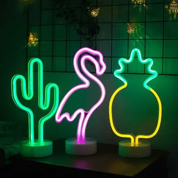 Nouveau Néon à LED Feux de Signer Flamingo Cactus Cœur de la Modélisation de Nuit, Lampe de Décoration Boutique de Chambre des Enfants de la Barre de Bureau USB et le Boîtier de la Batterie Alimenté