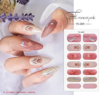 Nouveau Style Japonais Glitter Paillettes Ongles Autocollant Rose Décalcomanies Manucure Complète de la Couverture d'Autocollant DIY Adhésif Nail Art Décoration