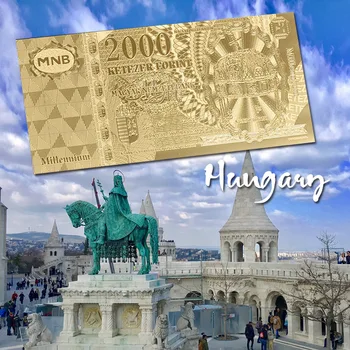 Nouvelle Arrivée En Hongrie 2000 Forint À La Feuille D'Or De Billet De Banque D'Or Peint À La Remarque De La Collection