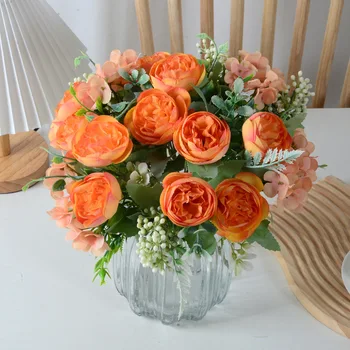 Orange Fleurs Artificielles Rose Pivoine Artificielle Des Fleurs De Soie Bouquet De Flores Partie À Domicile De Fleurs Artificielles Décoration De Faux S