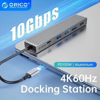 ORICO de 10 gbit / s 4K60Hz HUB USB Type C, Station d'Accueil compatible HDMI Splitter PD 100W Adaptateur pour MacBook Pro ordinateur Portable Accessoires