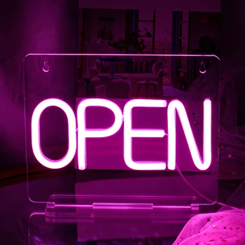 Ouvrir LED, Signe au Néon Ouvert Signes pour les Entreprises pour la Partie Bar Salon Café Magasins Hôtel de Décoration Murale USB Néon Lumineux Signe avec la Base de Néon