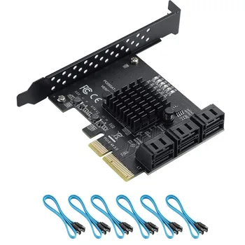 PCIe 4X 1X SATA de la Carte 6 Ports, 6 Gbps SATA 3.0 PCIe,PCIe Pour Contrôleur SATA de la Carte d'Extension, Non-Raid,avec 6 Câbles SATA