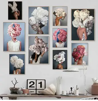 Peinture Décorative Salon Maison Décoration De Fleurs En Plumes Femme Toile Abstraite De La Peinture Murale Art Print Poster Photo