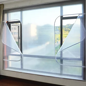 Personnalisable Hiver Fenêtre Garder Au Chaud Film Double Couche Coupe-Vent Rideau Avec Fermeture Auto-Adhésive Fenêtre À La Chaleur Film De Protection