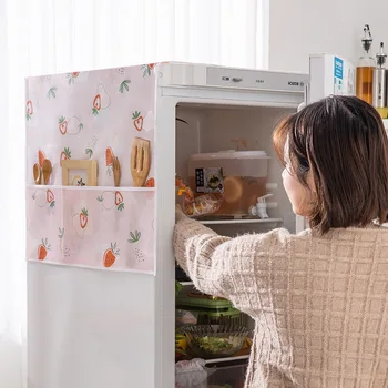 PEVA Waterprrof Réfrigérateur couvert de Poussière de dessin animé Imprimé Machine à Laver Couvrir Avec la Pendaison de Poche Textile de Maison Accessoires