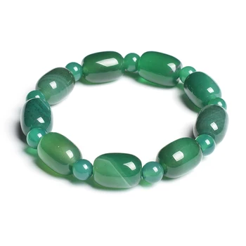 Pierre Naturelle Perles Vert Agate Bracelets De Charme Pour Les Femmes De La Mode Tambour En Forme De Tonneau Cornaline Bracelets D'Été De Sexe Féminin Bracelet
