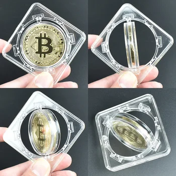 Plaqué or Bitcoin Peu de Pièce de monnaie avec le Spin Cas Litecoin Ondulation de la Commémoration de la Pièce de monnaie en Métal
