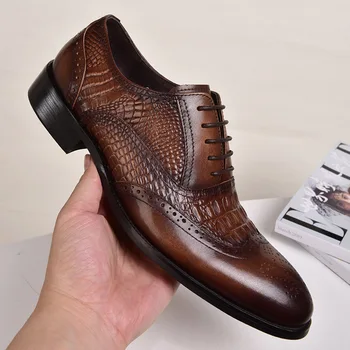 Plus Szie 48 Brock Oxford rétro en cuir de crocodile hommes formelles de printemps, d'automne, de nouveaux 's pour les Travaux business Casual chaussures chaussures de Mariage