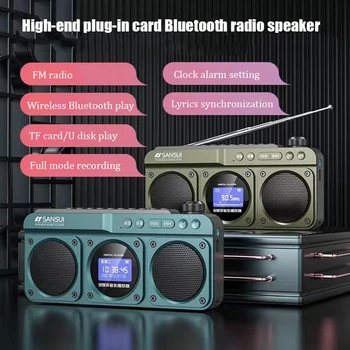 Portable Radio Rétro avec Affichage à LED sans Fil Bluetooth haut-Parleur mains libres ordinateur de Poche Lecteur de Musique Réveil de Soutien Enregistrement