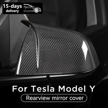Pour la Tesla Model Y 2020-2023 Rétroviseur Capot ABS+Fibre de Carbone Inversion Miroir Couvercle de Modification de Voiture Accessoires