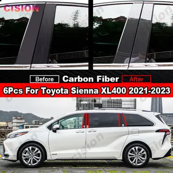 Pour Toyota Sienna XL40 en Fibre de Carbone Porte-Fenêtre de la Colonne de Centre B C Piliers Post Couvercle de Garniture Effet Miroir Noir Brillant PC Autocollant