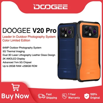 Première mondiale DOOGEE V20 Pro Robuste Téléphone 6.43”2K Écran AMOLED de 12 go+256 GO 1440*1080 Thermique Avancé 7nm 5G Chipset