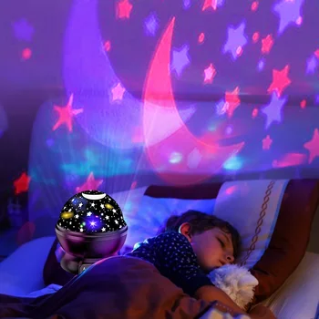 Projecteur d'étoiles de la Lampe Chambre enfant Lumière de Nuit de LED Bébé Lampe à Décor Tournant Étoilé Pépinière Lune Galaxy Projecteur Lampe de Table
