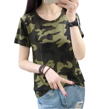 Punk Rock à Manches Courtes Vert Armée du camp d'Été des Femmes Camo Camouflage T-shirt Militaire Té Femelle Hip Hop Unisex T-shirt Cool 2018