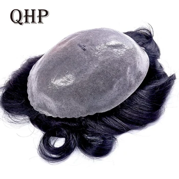 QHP Hommes Prothèse Capillaire Durable d'unité centrale de Peau Toupee Hommes 6inch à la Main Perruque Homme Indien de l'Homme Naturel Hairpiece 110%À 130% de la Densité